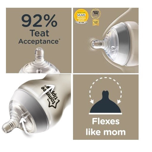 Black tinted baby feeding bottle side angle With natural Breat shape nipple