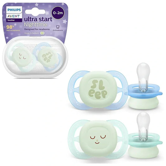 Philips AVENT Ultra Start Night Pacifiers for Newborns 0-2 Months Pack of 2, SCF075/07