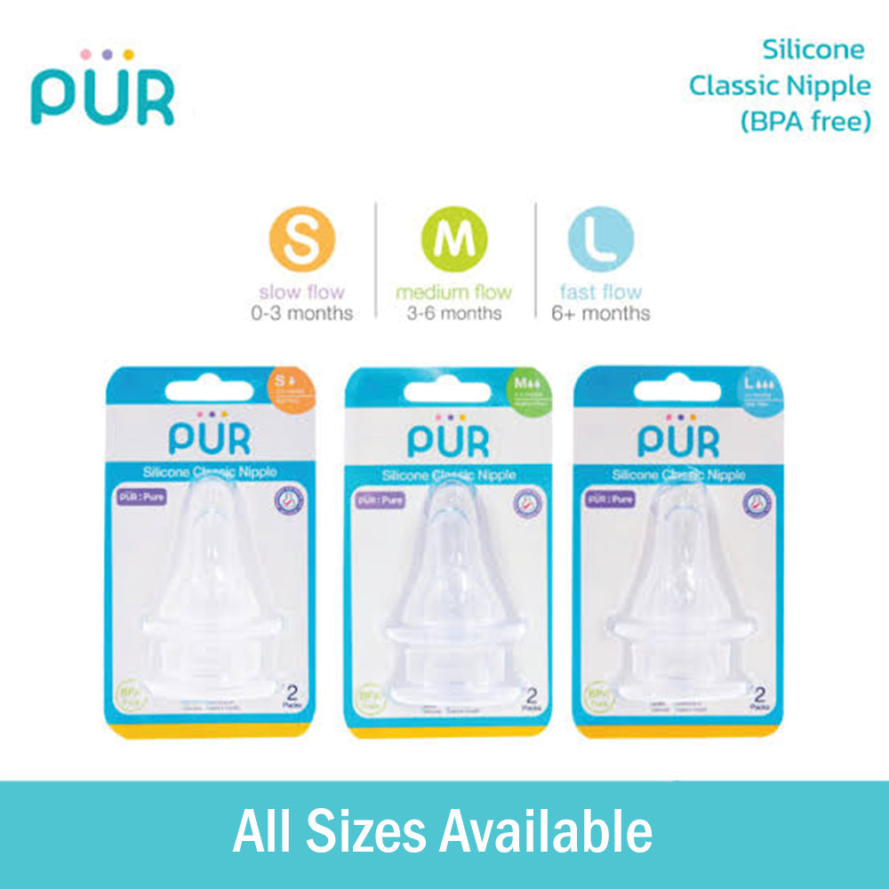 Pur Classic Standard Neck Silicone Nipples Teats – Slow Flow 3205