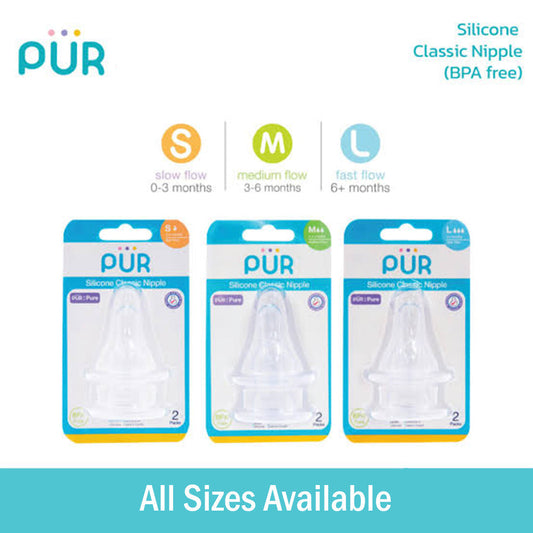 Pur Classic Standard Neck Silicone Nipples Teats – Slow Flow 3205