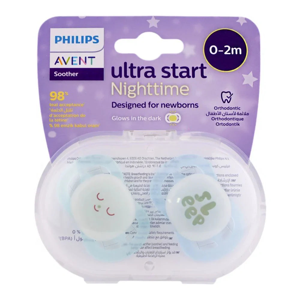 Philips AVENT Ultra Start Night Pacifiers for Newborns 0-2 Months Pack of 2, SCF075/07