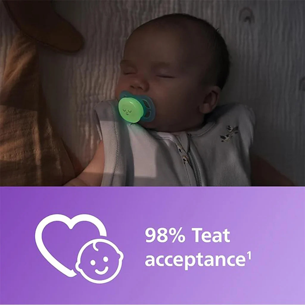 Philips AVENT Ultra Start Night Pacifiers for Newborns 0-2 Months Pack of 2, SCF075/07