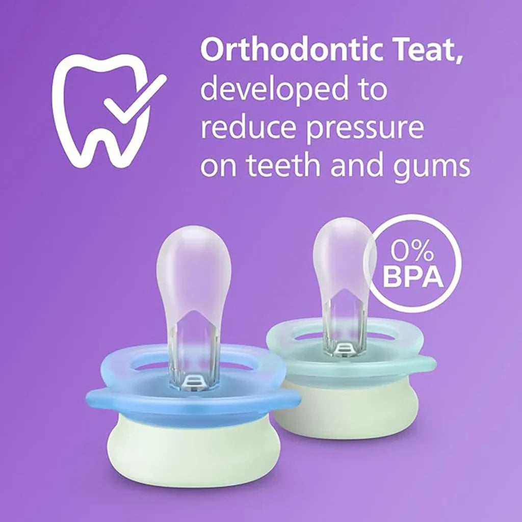 Philips AVENT Ultra Start Night Pacifiers for Newborns 0-2 Months Pack of 2, SCF075/07