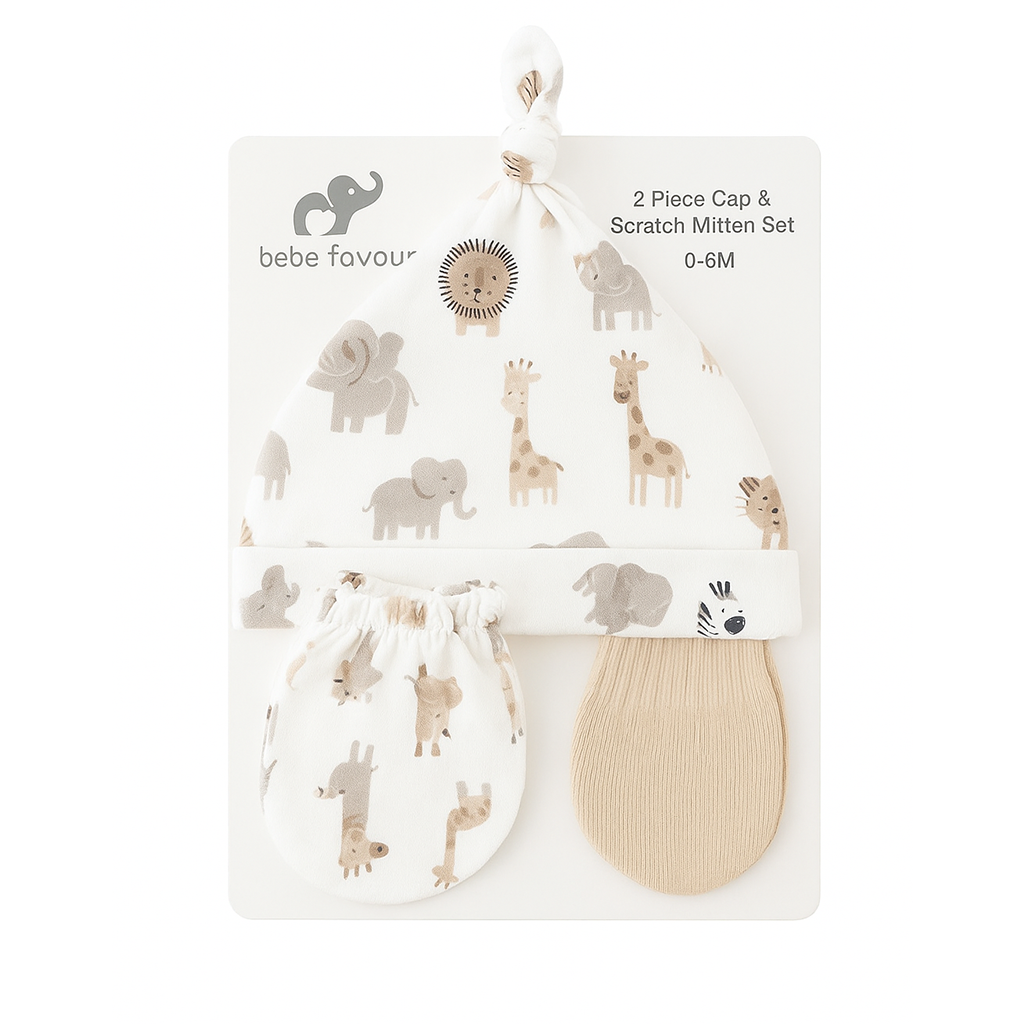 bebe favour Cap & Mittens Set 0-6 months