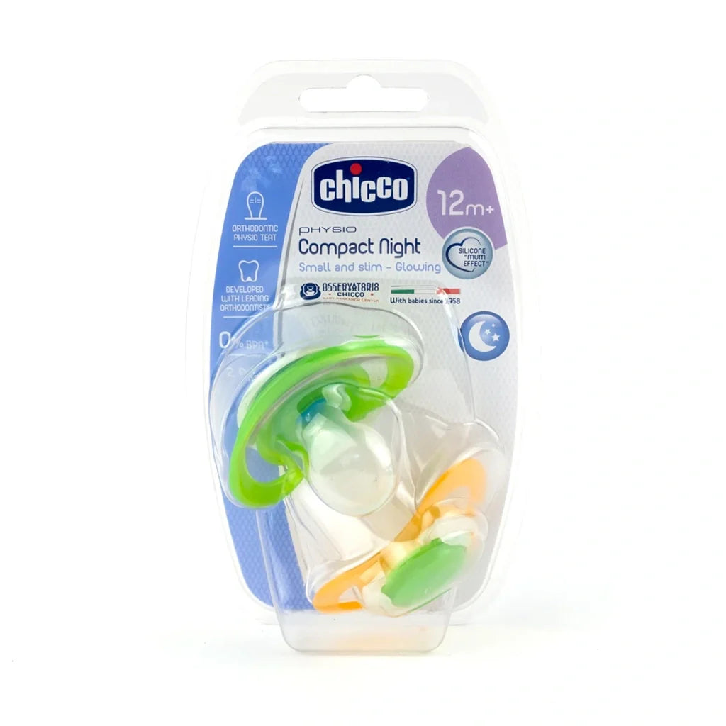 Chicco Physio Silicone Pacifier +12 Months | Glowing Night Pacifier Pack of 2