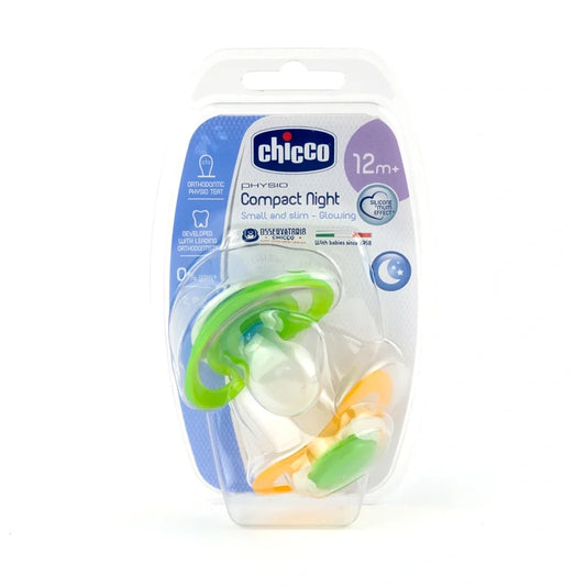 Chicco Physio Silicone Pacifier +12 Months | Glowing Night Pacifier Pack of 2