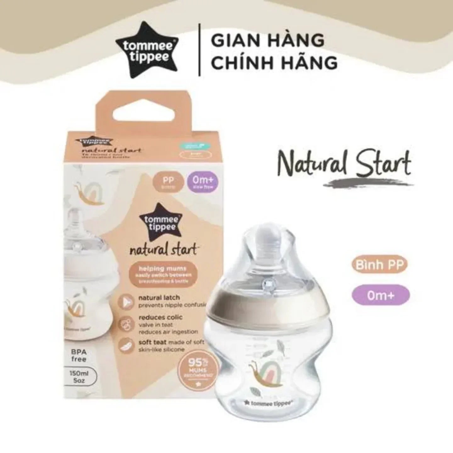 Tommee Tippee slow flow bottle teat 0 months plus 150ml bottle